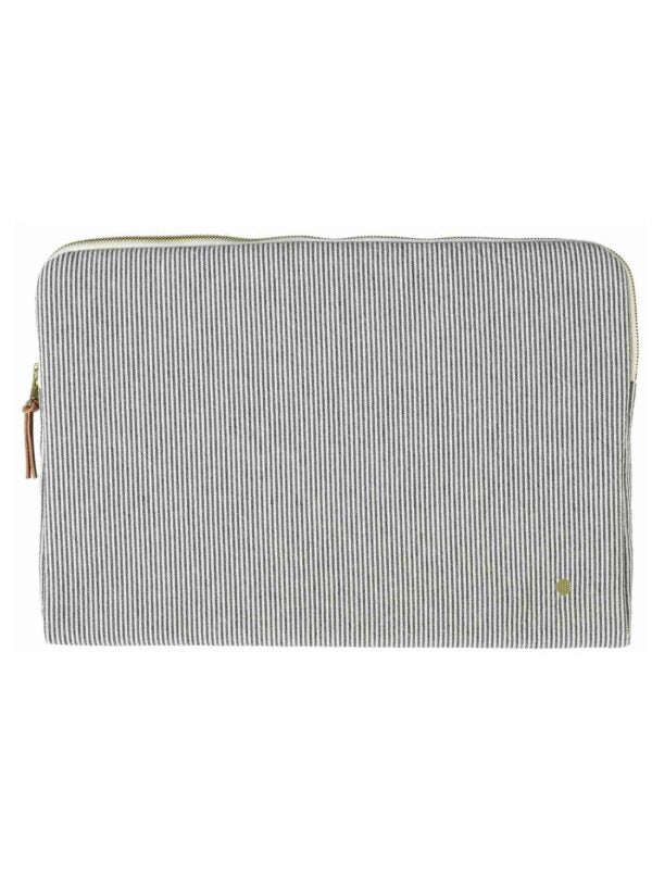 gepolsterte laptophülle mit schwarz- weiss gestreift aus baumwolle