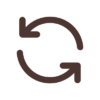 icon mit zwei pfeilen als rückgabesymbol in braun auf transparentem hintergrund