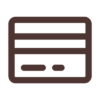 icon mit kreditkarte als symbol für sichere zahlung in braun auf transparentem hintergrund