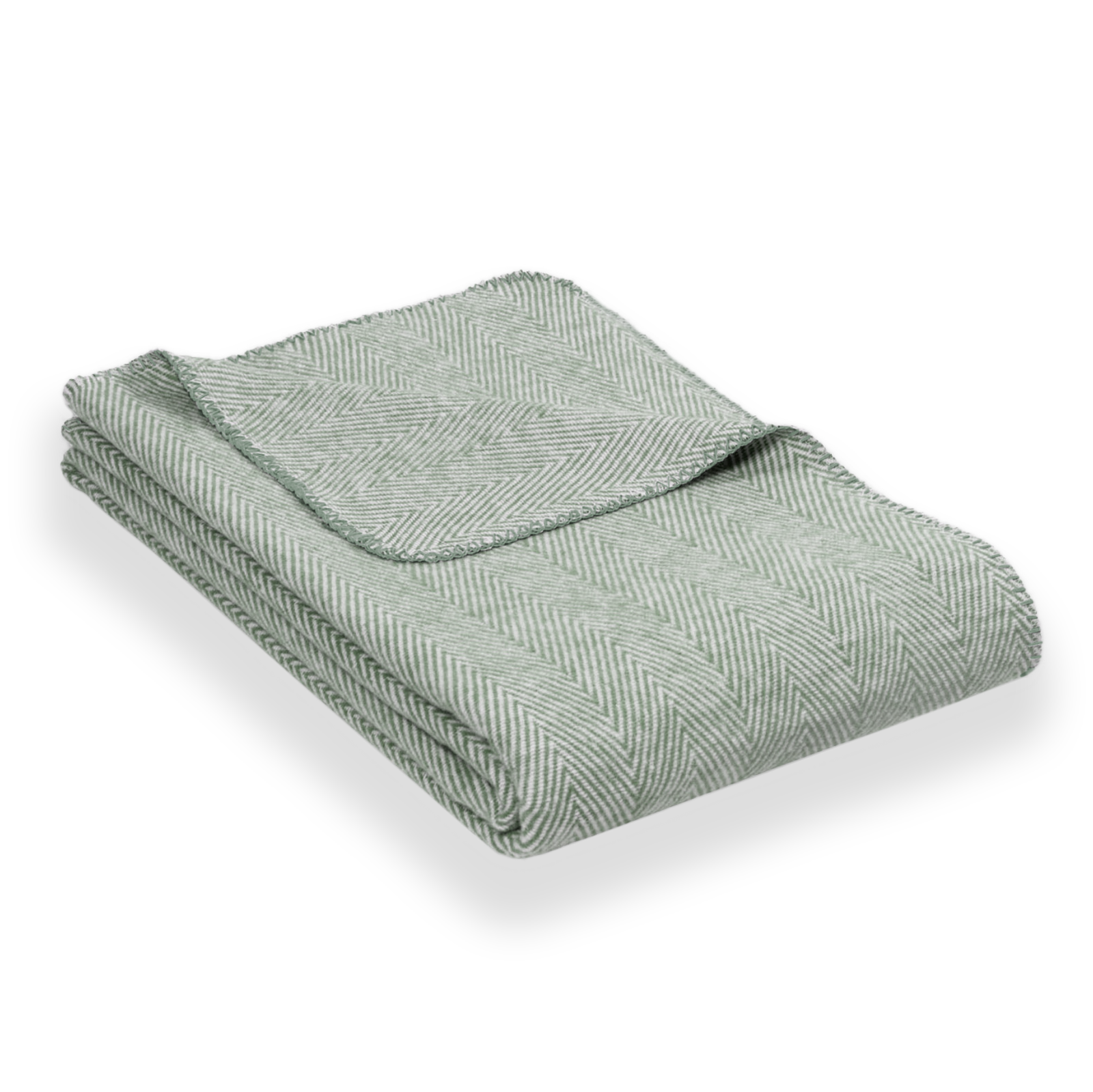 Grüne Baumwolldecke Finn im Fischgrätmuster zusammengelegt auf transparentem Hintergrund