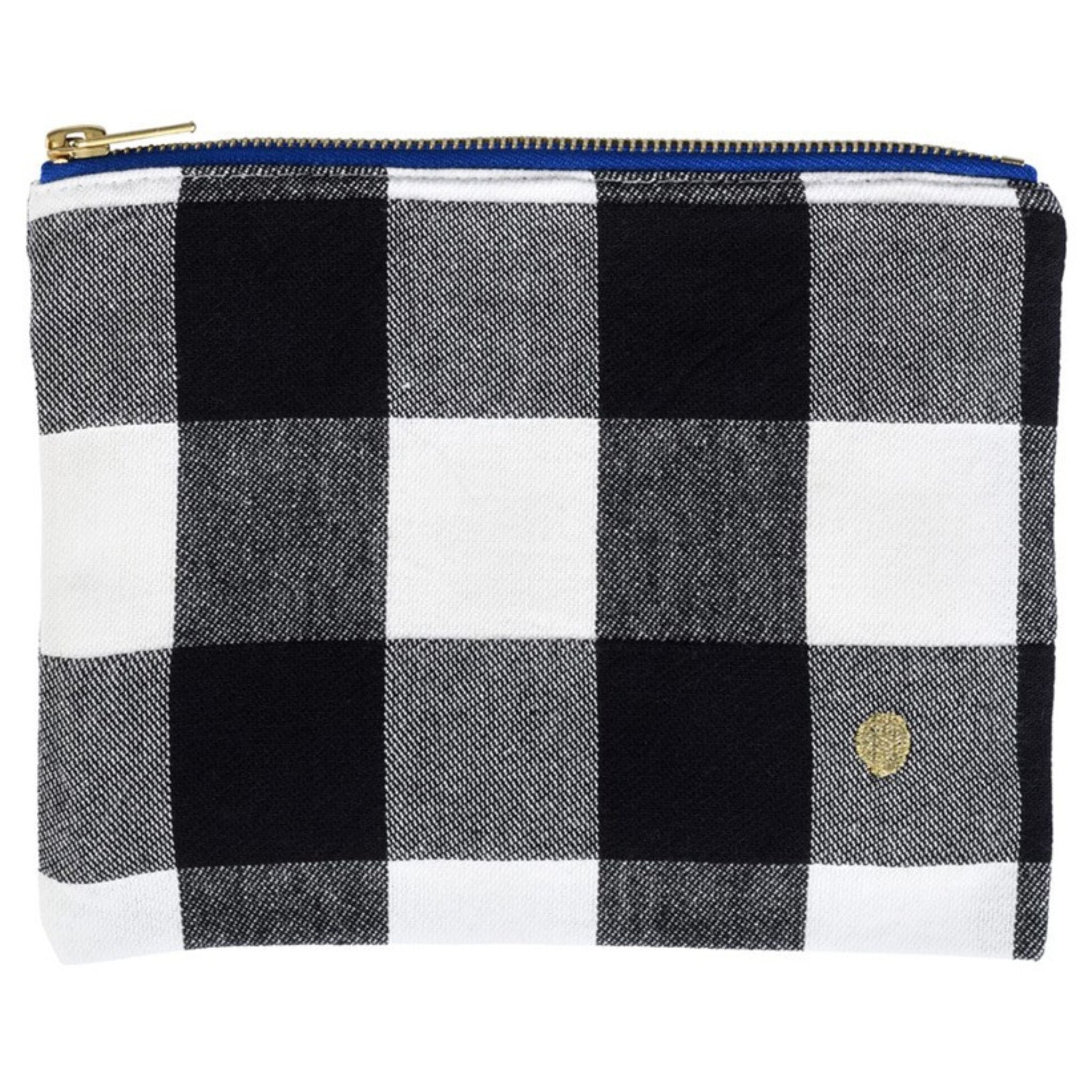 Kosmetiktasche aus Bio-Baumwolle von La Cerise sur le gâteau in grossen Karos weiss-schwarz-grau.
