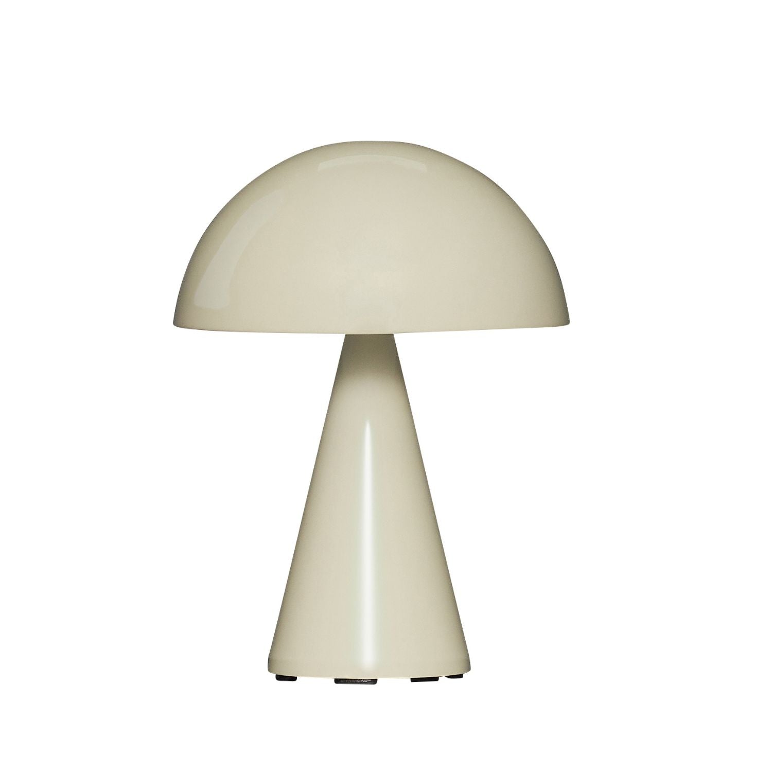 Sandfarbene tragbare Lampe vor weissem Hintergrund