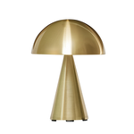 Messing farbene Lampe in Pilzform.
