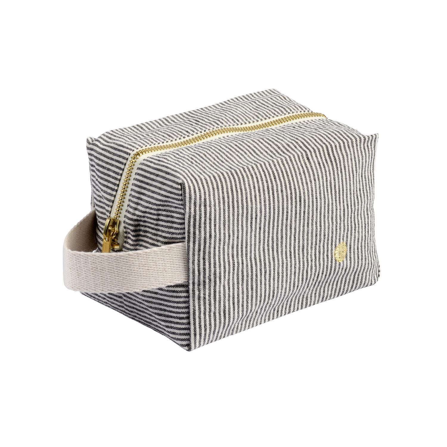 Gestreifter Kulturbeutel schwarz-weiss mit Reissverschluss und Henkel