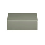 Quadratsche Lackbox in salbeifarben mit deckel.